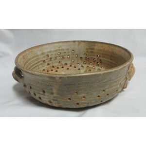 Large Hand-Made Art Pottery Colander Strainer Fruit Berries Matte Finish